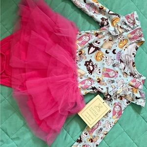 Little snuggles Pink Tulle Skirt with Cartoon Print Top